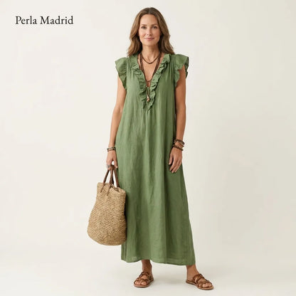 Edelweis | Vestido Maxi Lino con Volantes