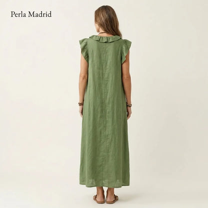 Edelweis | Vestido Maxi Lino con Volantes