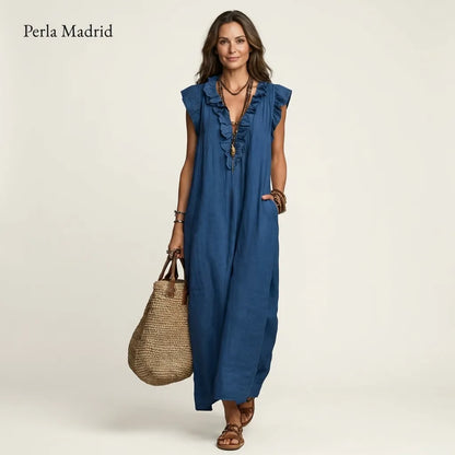 Edelweis | Vestido Maxi Lino con Volantes