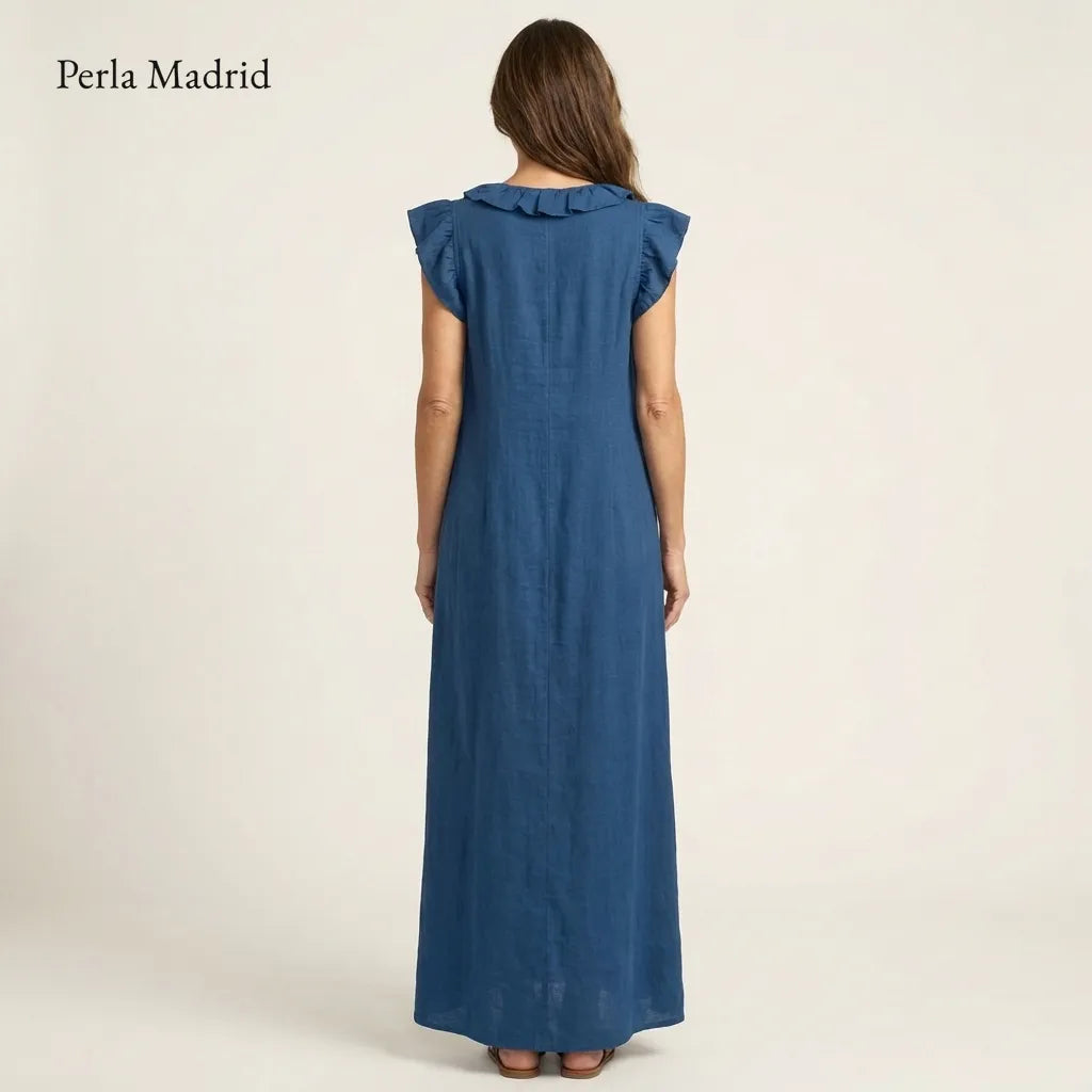 Edelweis | Vestido Maxi Lino con Volantes