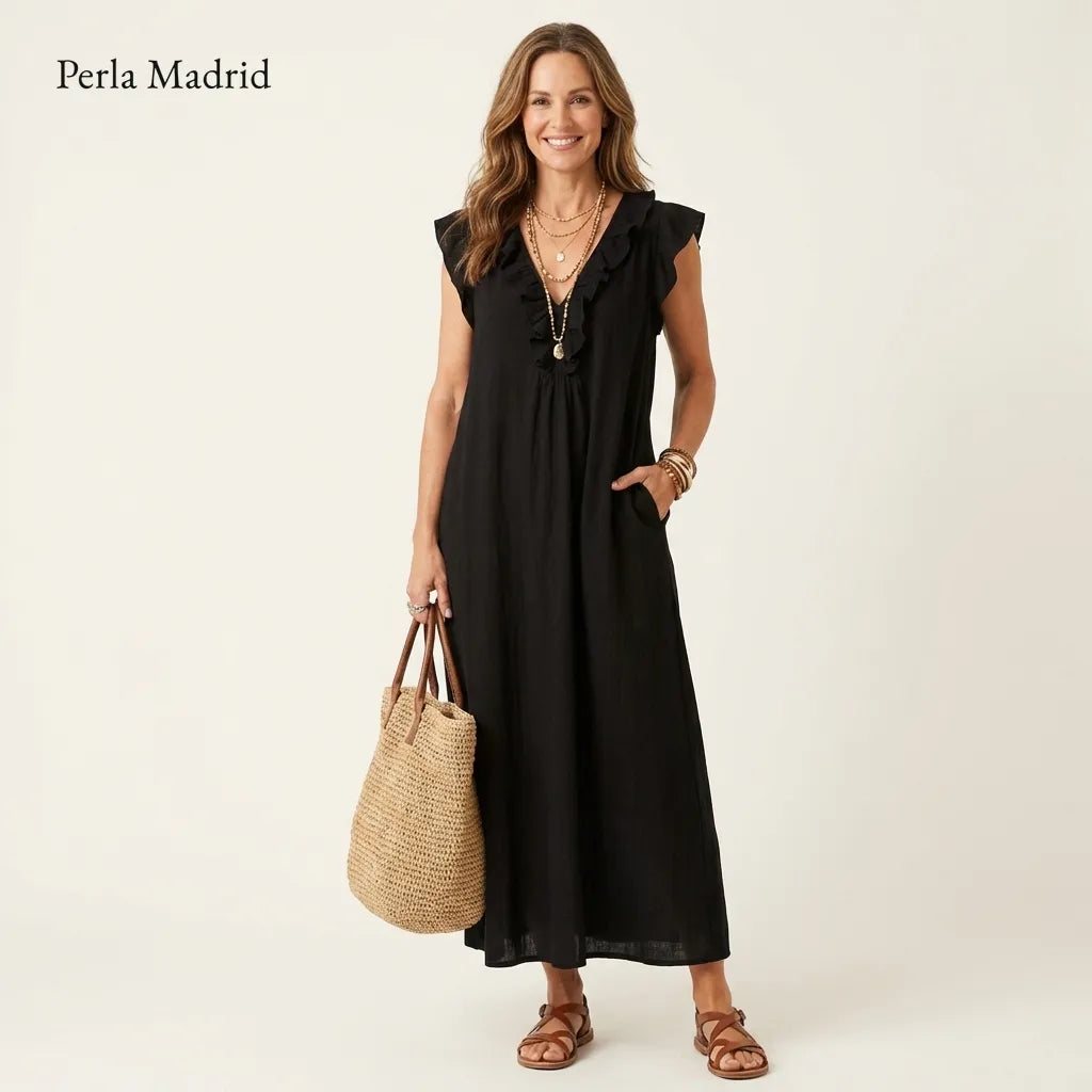 Edelweis | Vestido Maxi Lino con Volantes