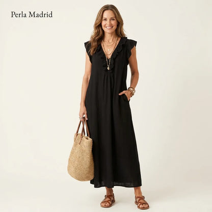 Edelweis | Vestido Maxi Lino con Volantes