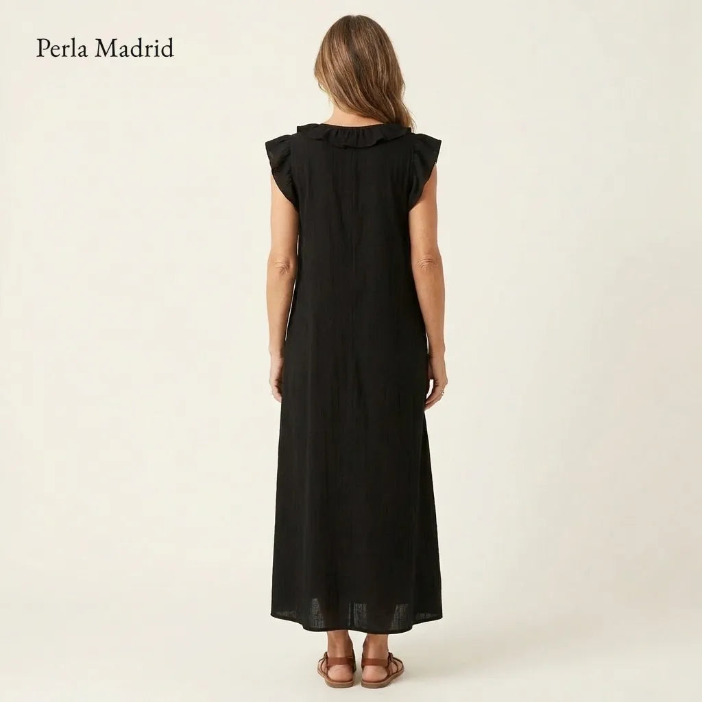 Edelweis | Vestido Maxi Lino con Volantes