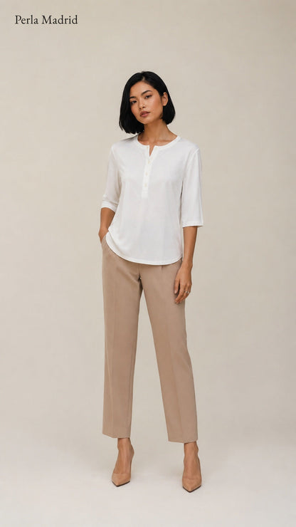Carlota | Top Henley de algodón con detalle de botones