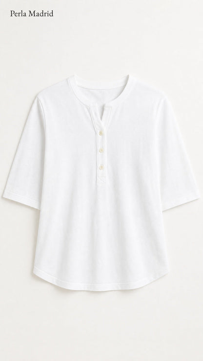 Carlota | Top Henley de algodón con detalle de botones