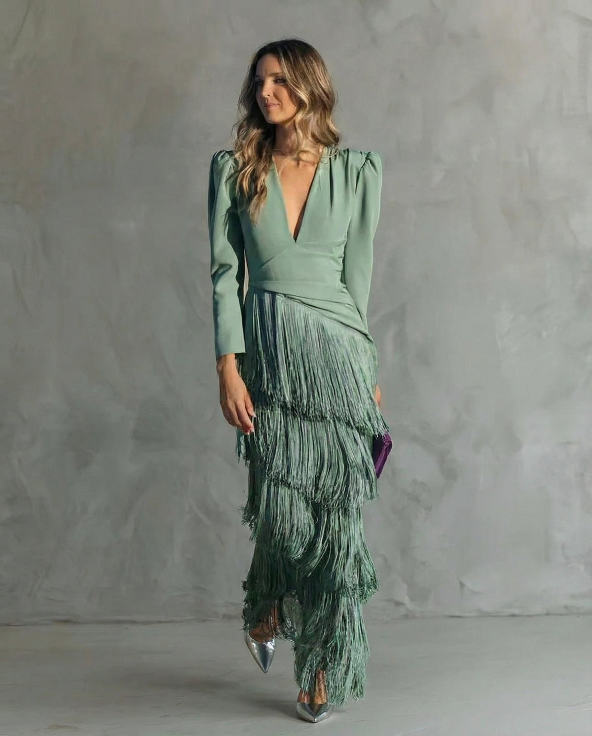 Elsa | Vestido midi con mangas de flecos