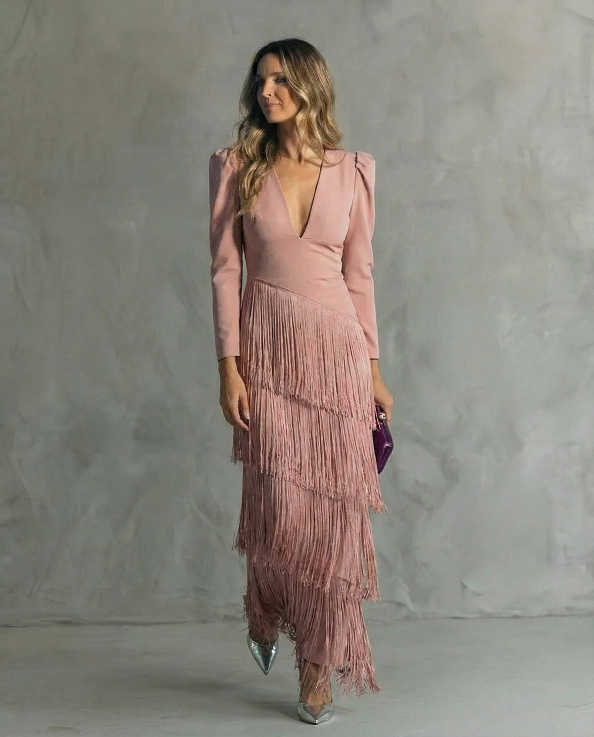 Elsa | Vestido midi con mangas de flecos