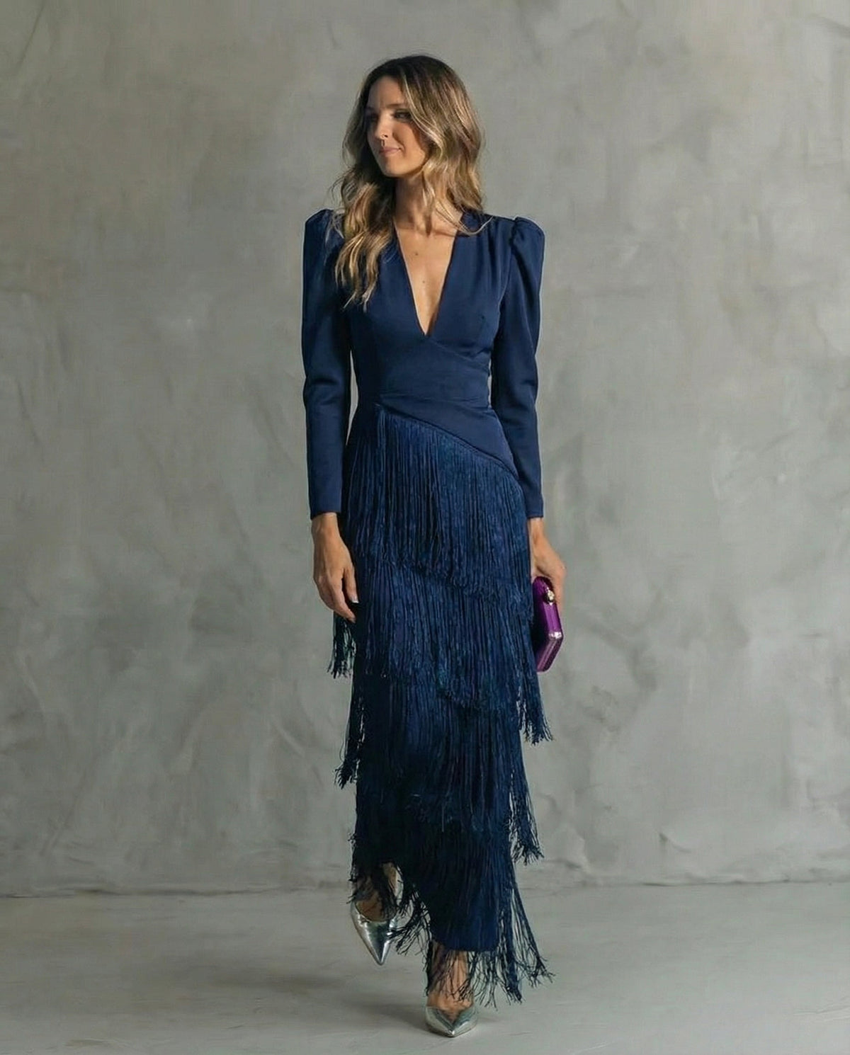 Elsa | Vestido midi con mangas de flecos
