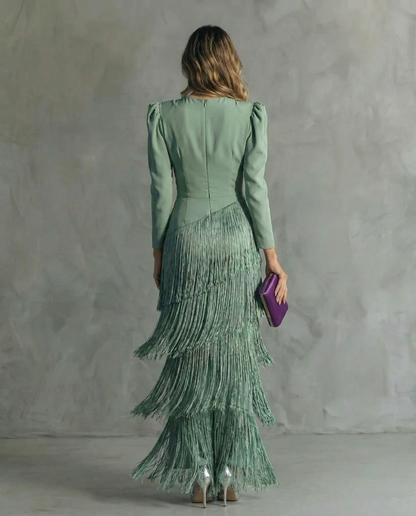 Elsa | Vestido midi con mangas de flecos