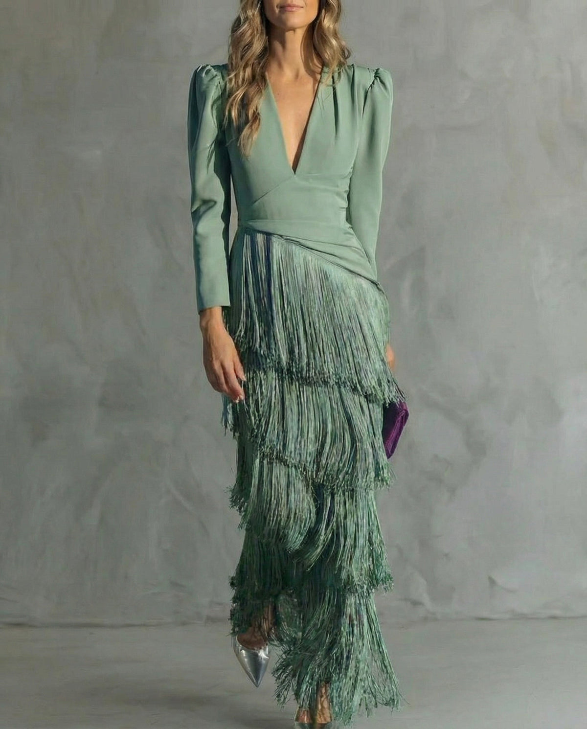 Elsa | Vestido midi con mangas de flecos