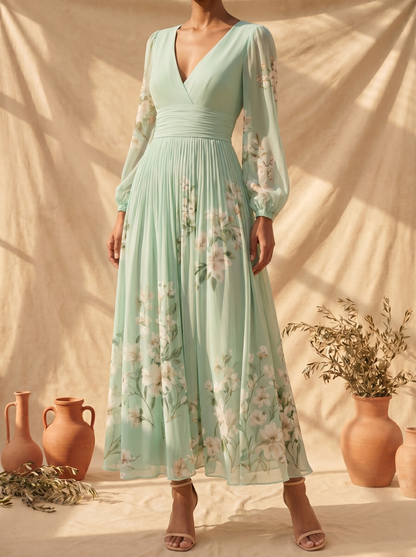 Custodia | Vestido midi floral verde menta