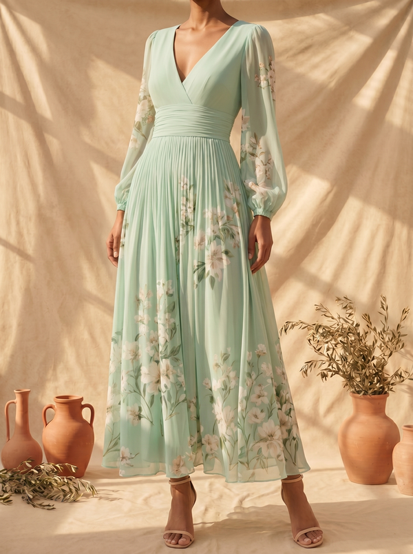 Custodia | Vestido midi floral verde menta
