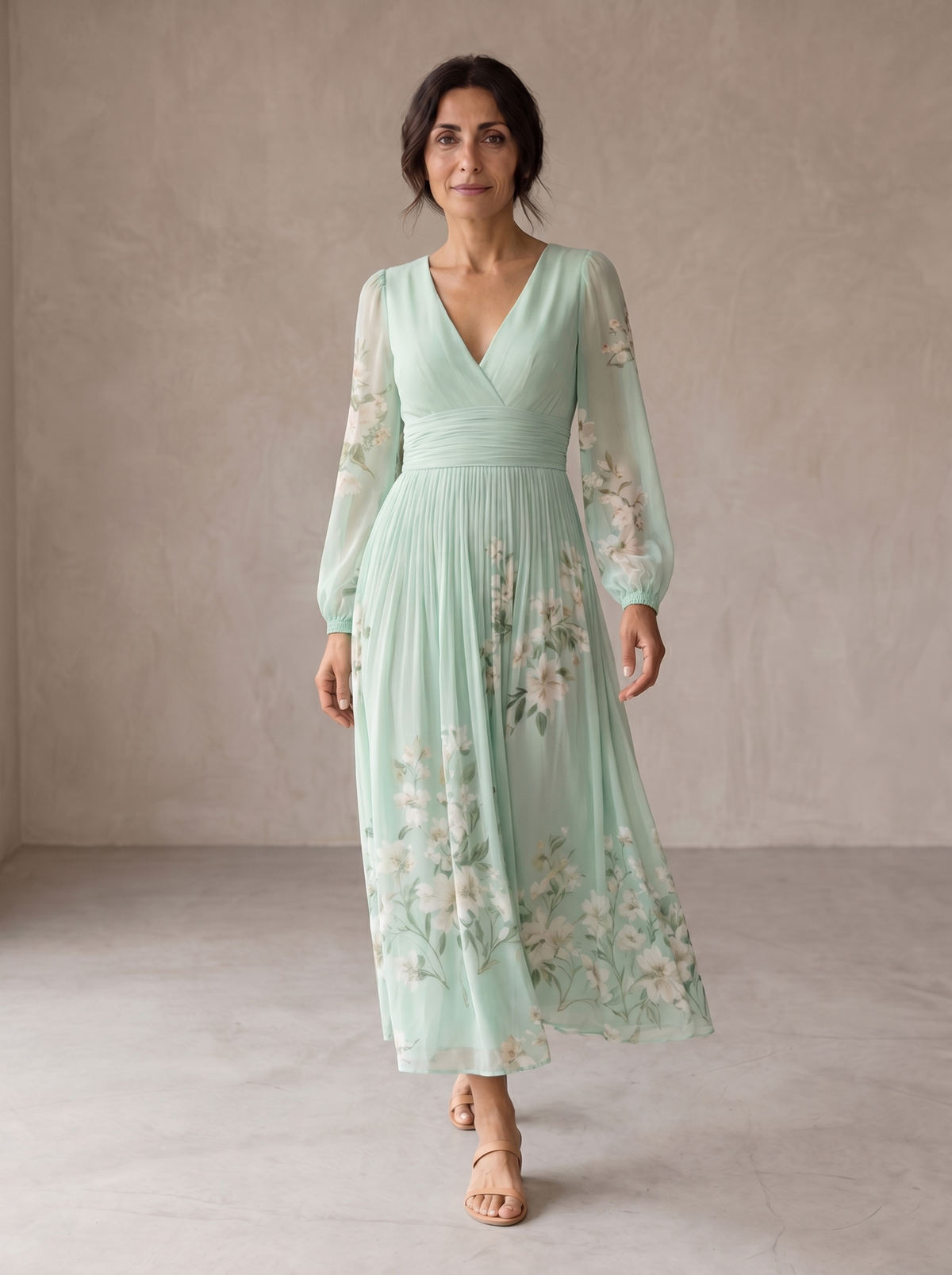 Custodia | Vestido midi floral verde menta