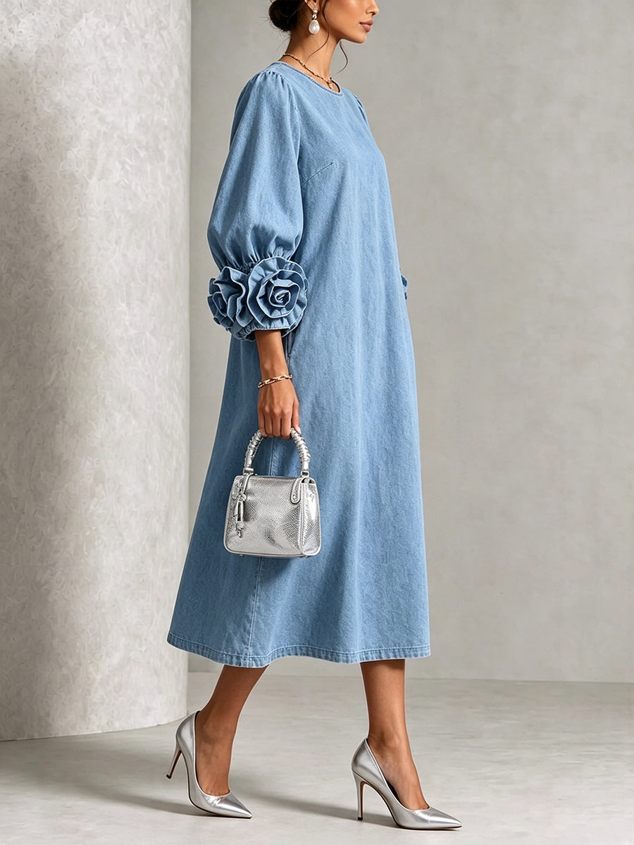 Digna | Vestido Midi Denim Chambray con Roscas 3D