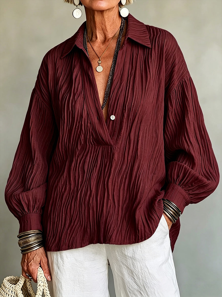 Felisa | Blusa burdeos arrugada con cuello en V