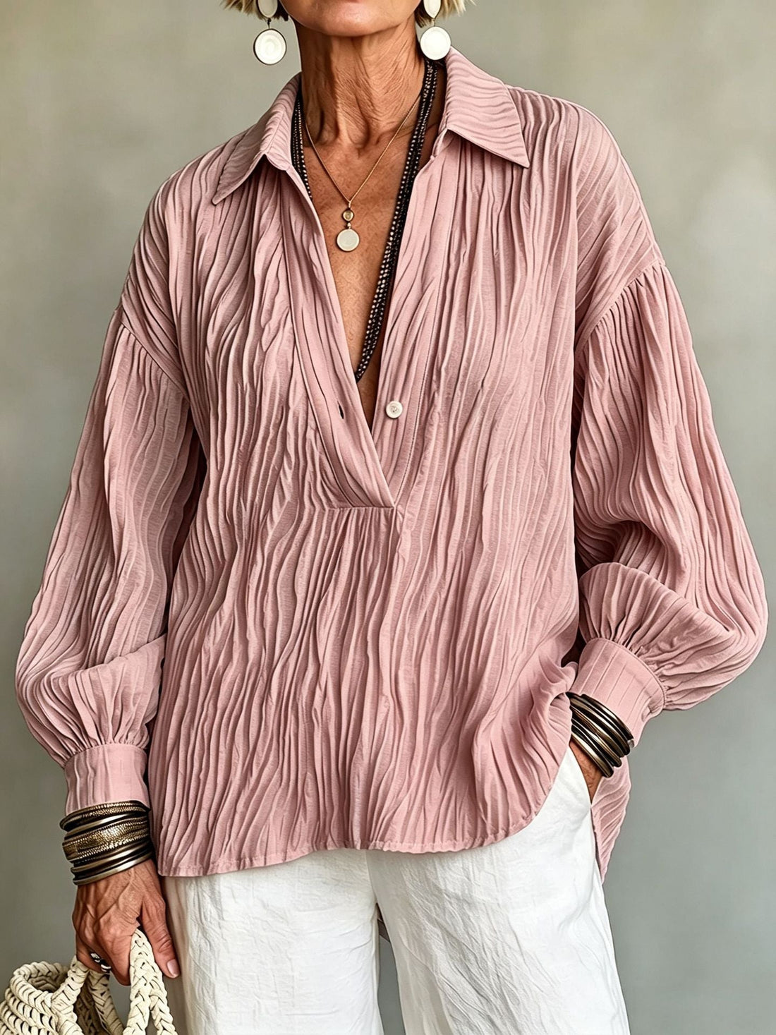 Felisa | Blusa burdeos arrugada con cuello en V