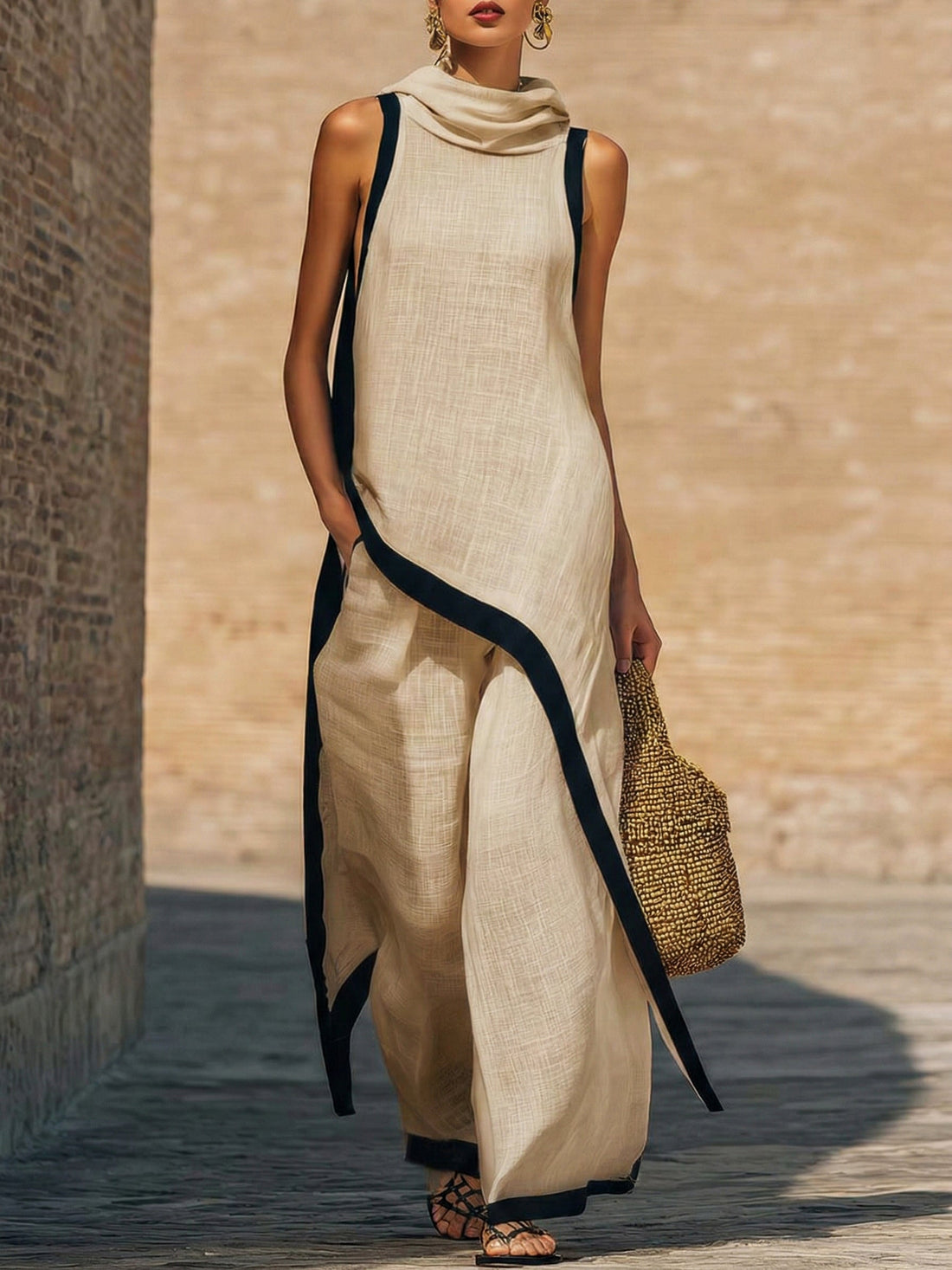 Yenira | Elegante conjunto de dos piezas de algodón y lino con corte artístico