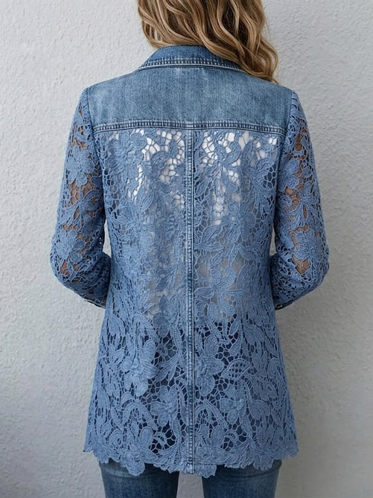 Irune | Blazer Denim con Encaje Floral