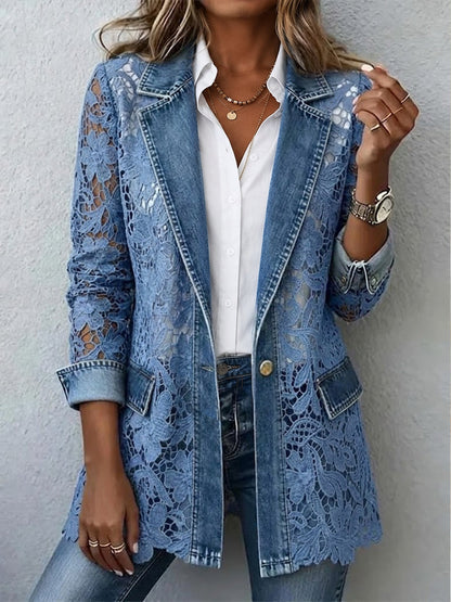 Irune | Blazer Denim con Encaje Floral