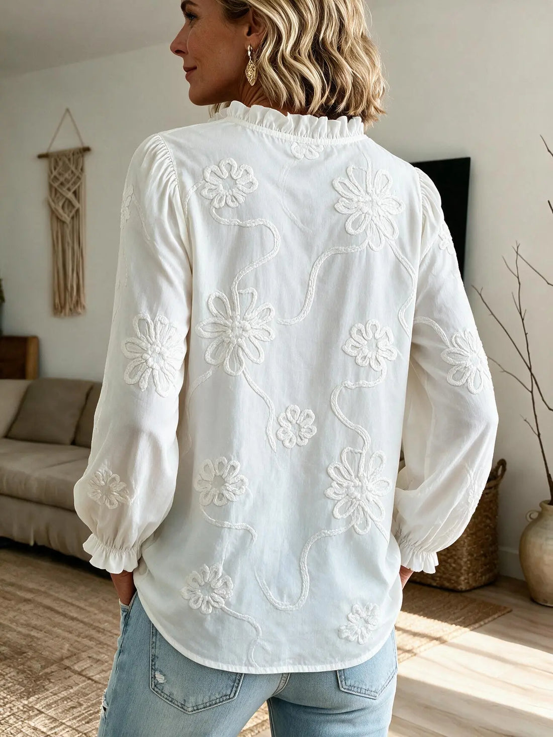 Janire | Blusa Algodón Bordada con Volantes