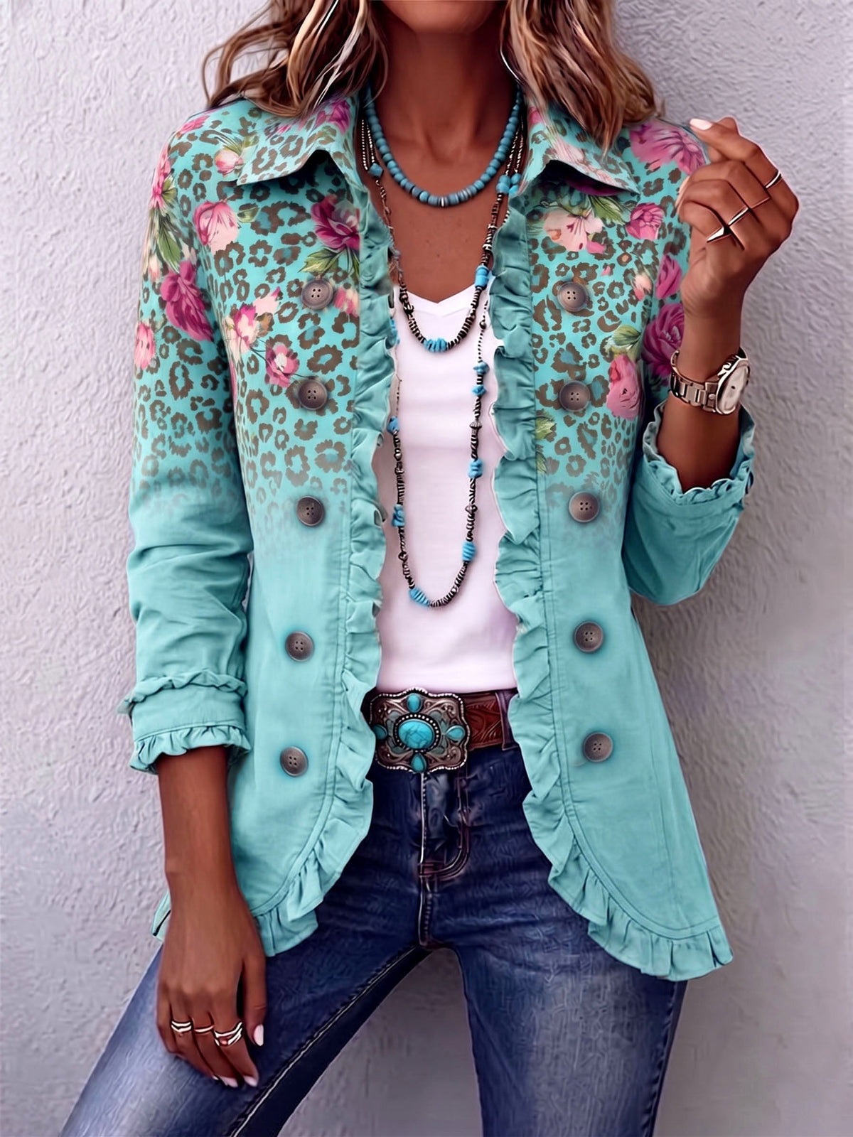 Aurea | Chaqueta Boho Floral y Leopardo