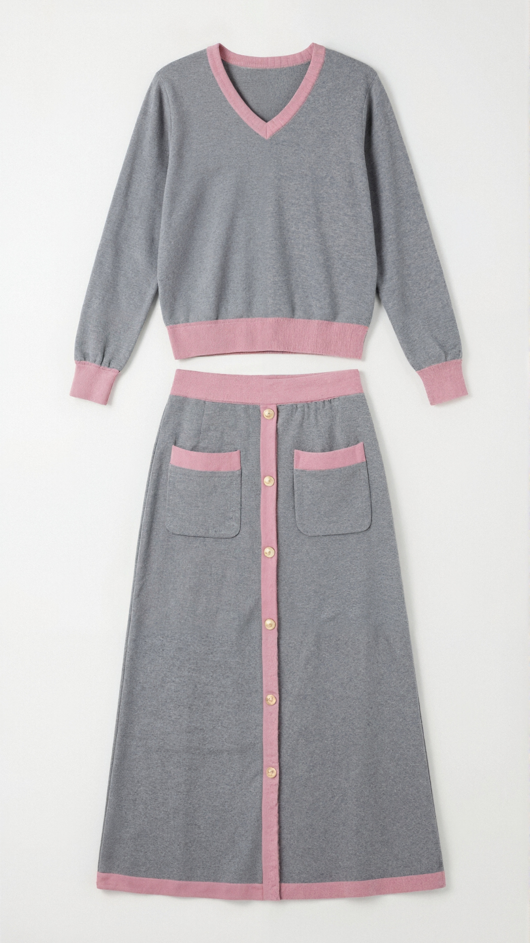 'Cheryl' V-neck sweater and midi skirt set