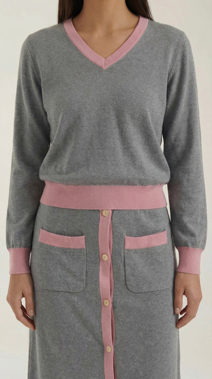 'Cheryl' V-neck sweater and midi skirt set