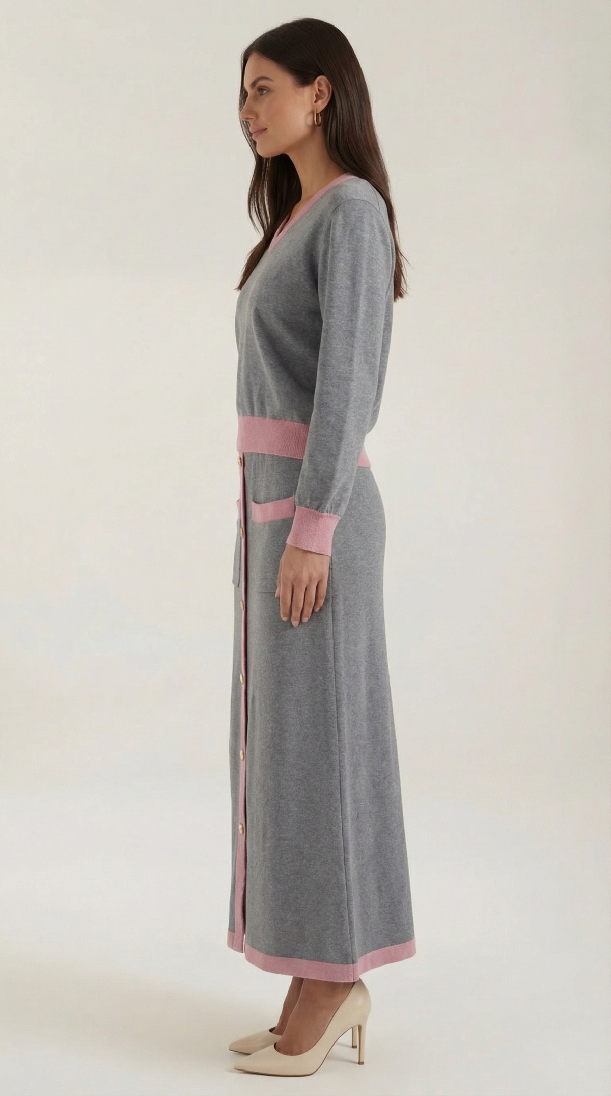 'Cheryl' V-neck sweater and midi skirt set