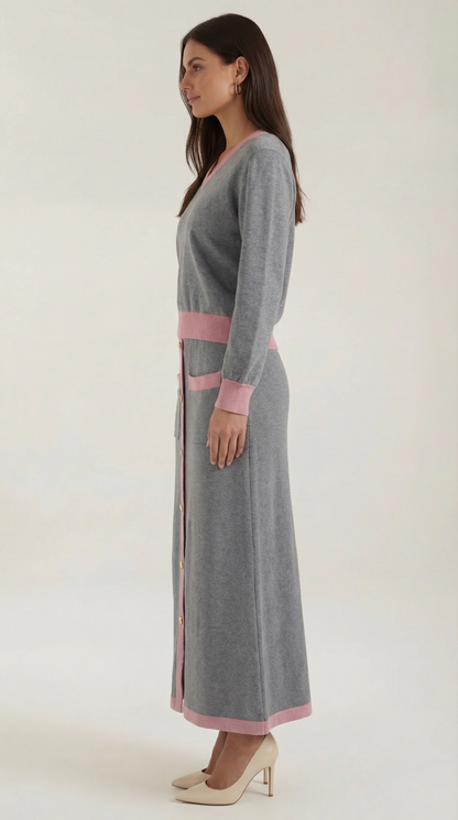 'Cheryl' V-neck sweater and midi skirt set