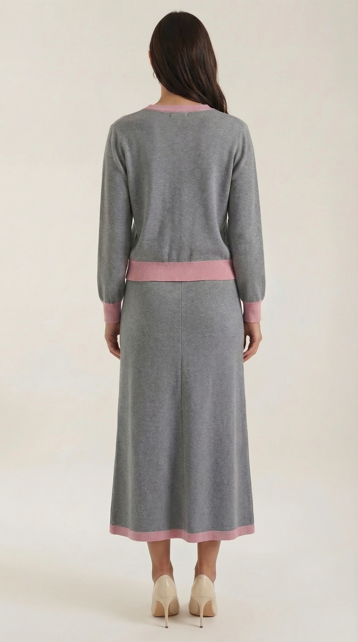 'Cheryl' V-neck sweater and midi skirt set