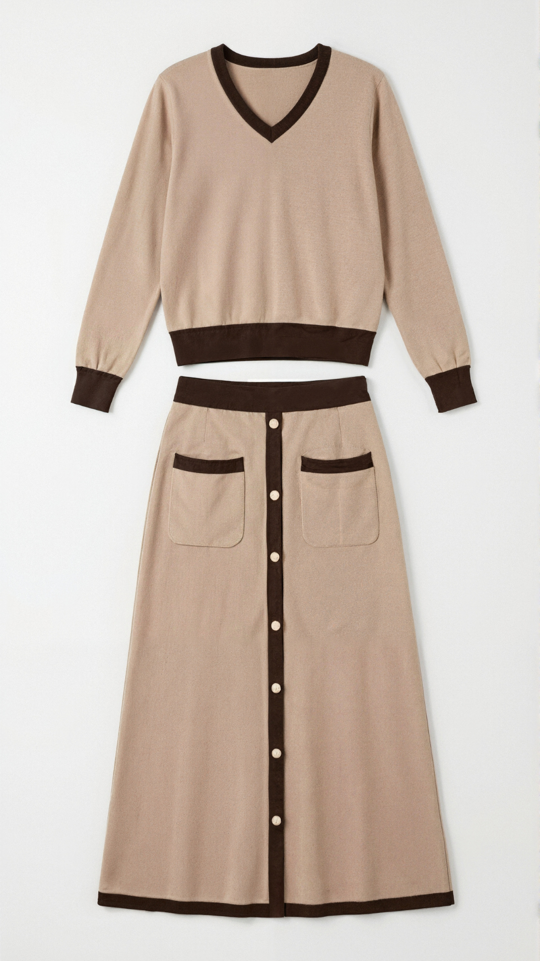 'Cheryl' V-neck sweater and midi skirt set