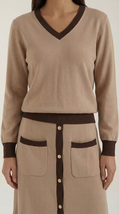 'Cheryl' V-neck sweater and midi skirt set