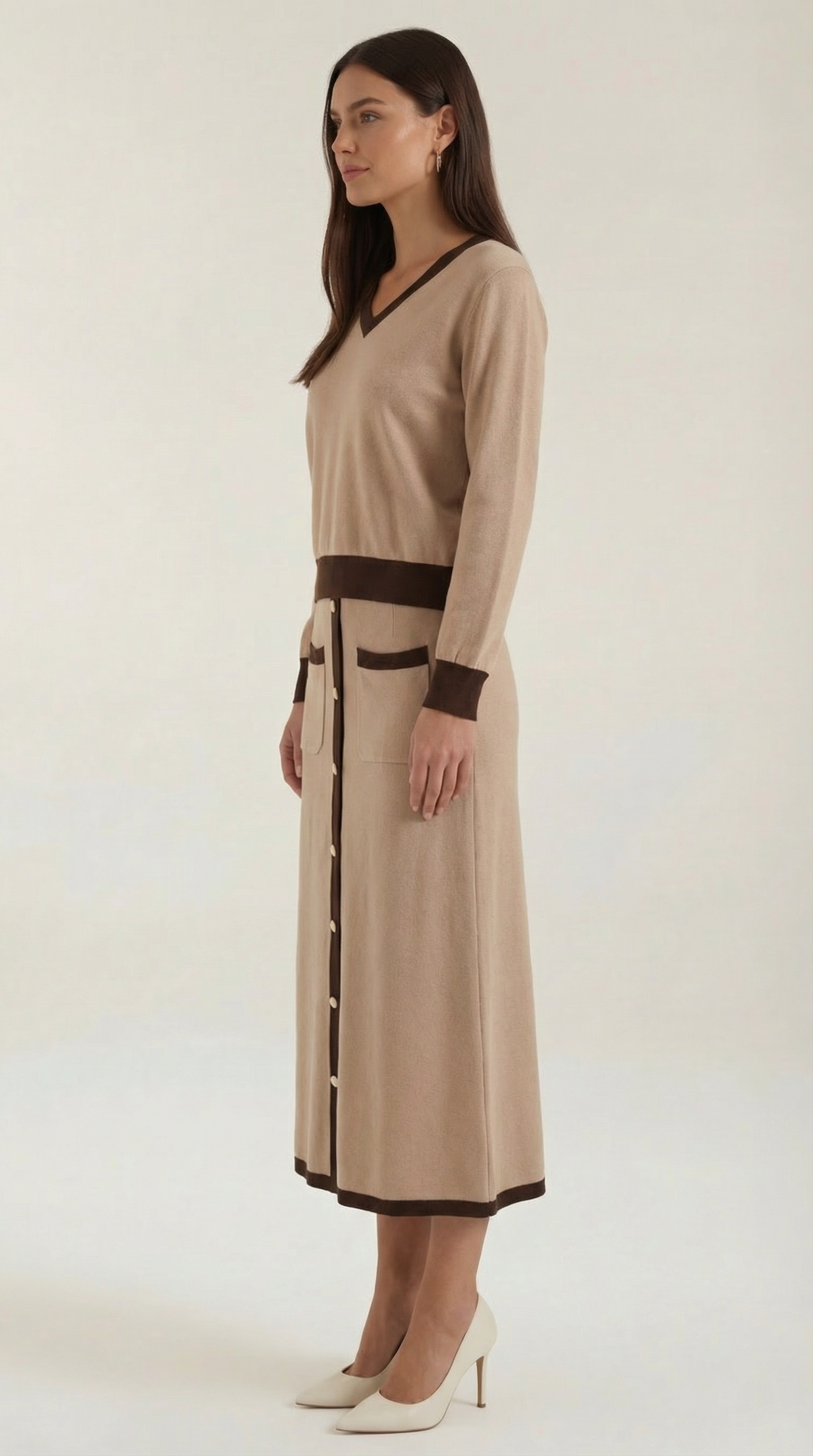 'Cheryl' V-neck sweater and midi skirt set