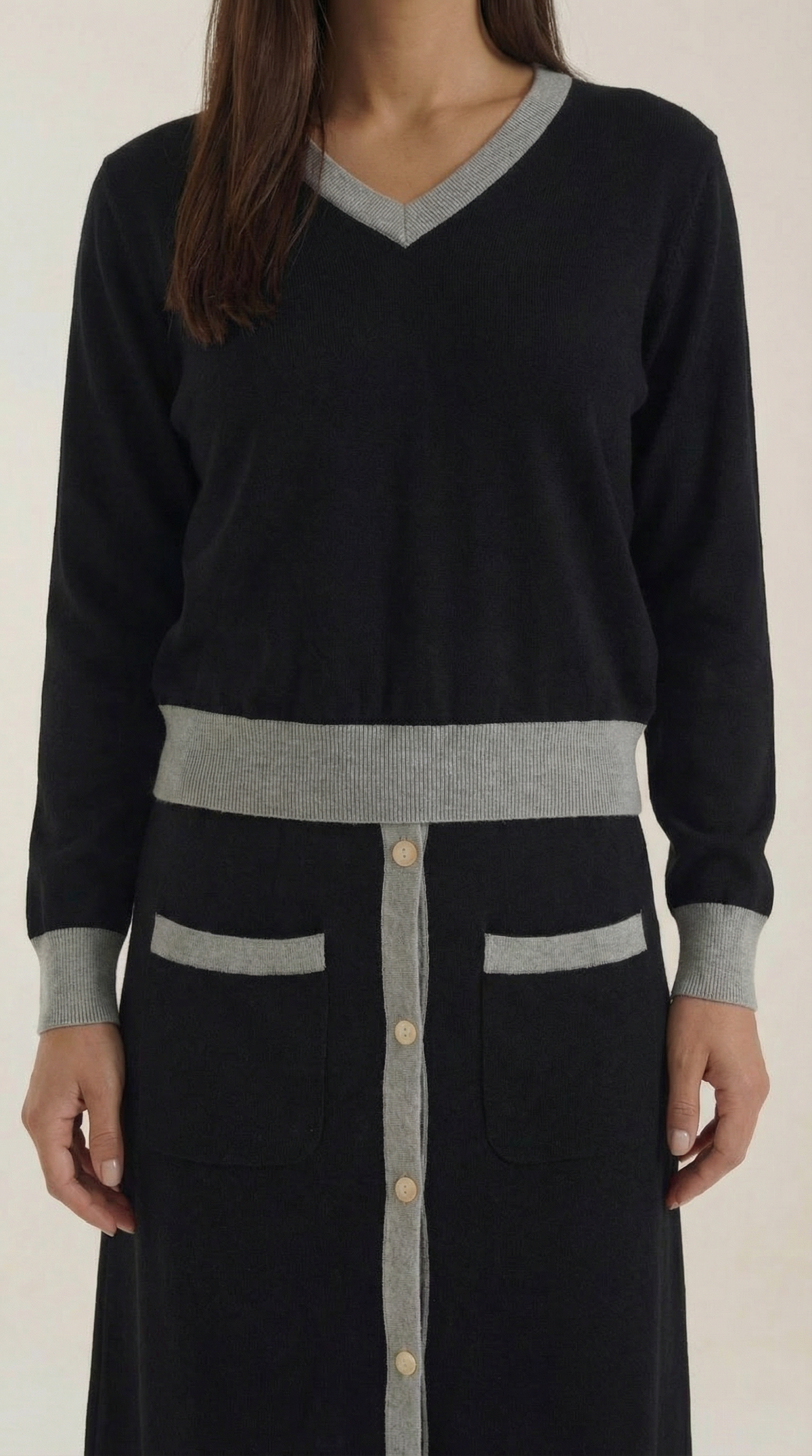 'Cheryl' V-neck sweater and midi skirt set