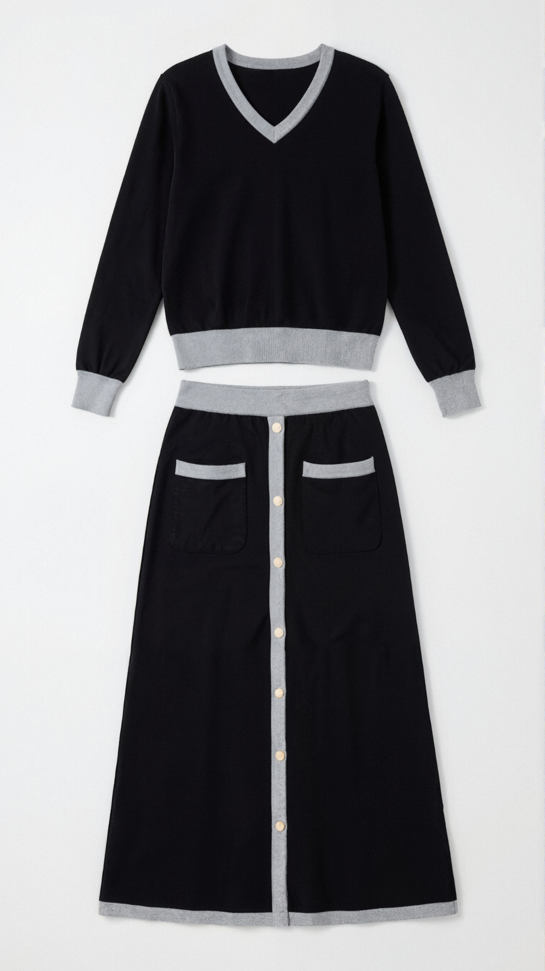 'Cheryl' V-neck sweater and midi skirt set