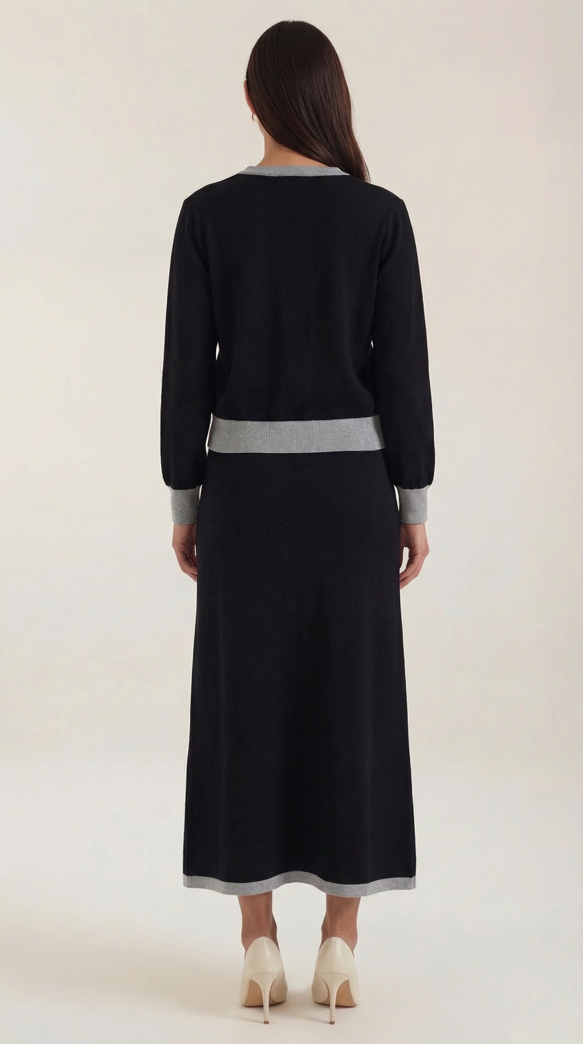 'Cheryl' V-neck sweater and midi skirt set
