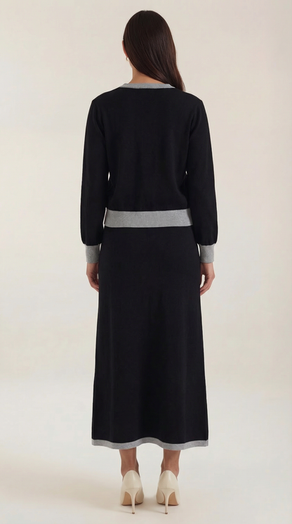 'Cheryl' V-neck sweater and midi skirt set