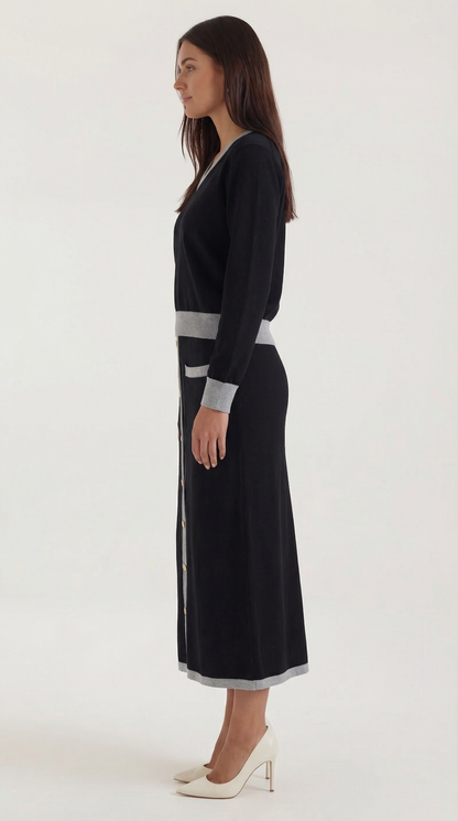 'Cheryl' V-neck sweater and midi skirt set