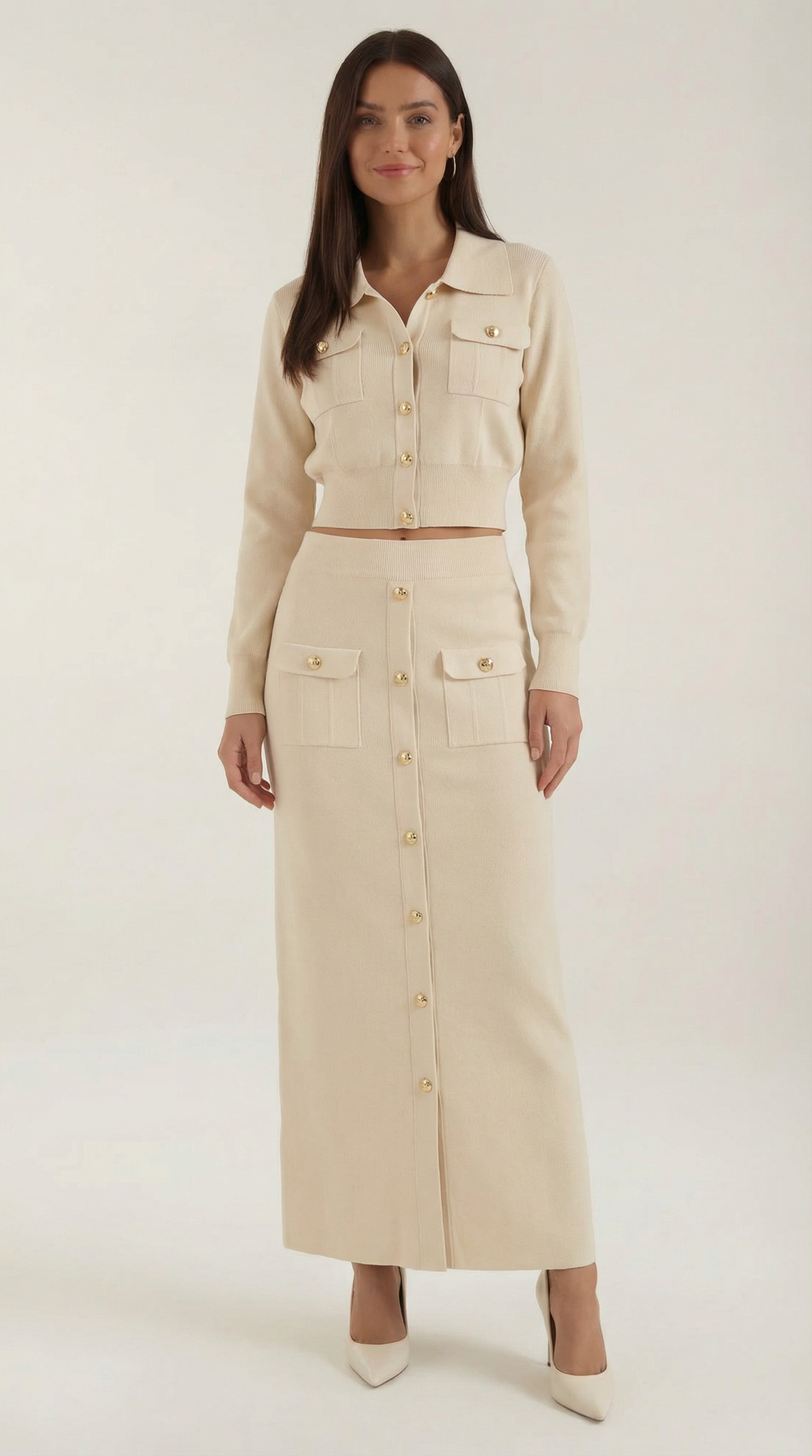 Evelyn Luxe Button-Knit Set