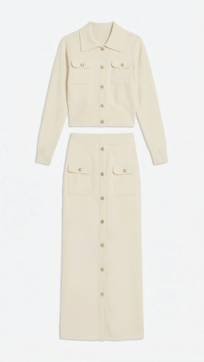 Evelyn Luxe Button-Knit Set