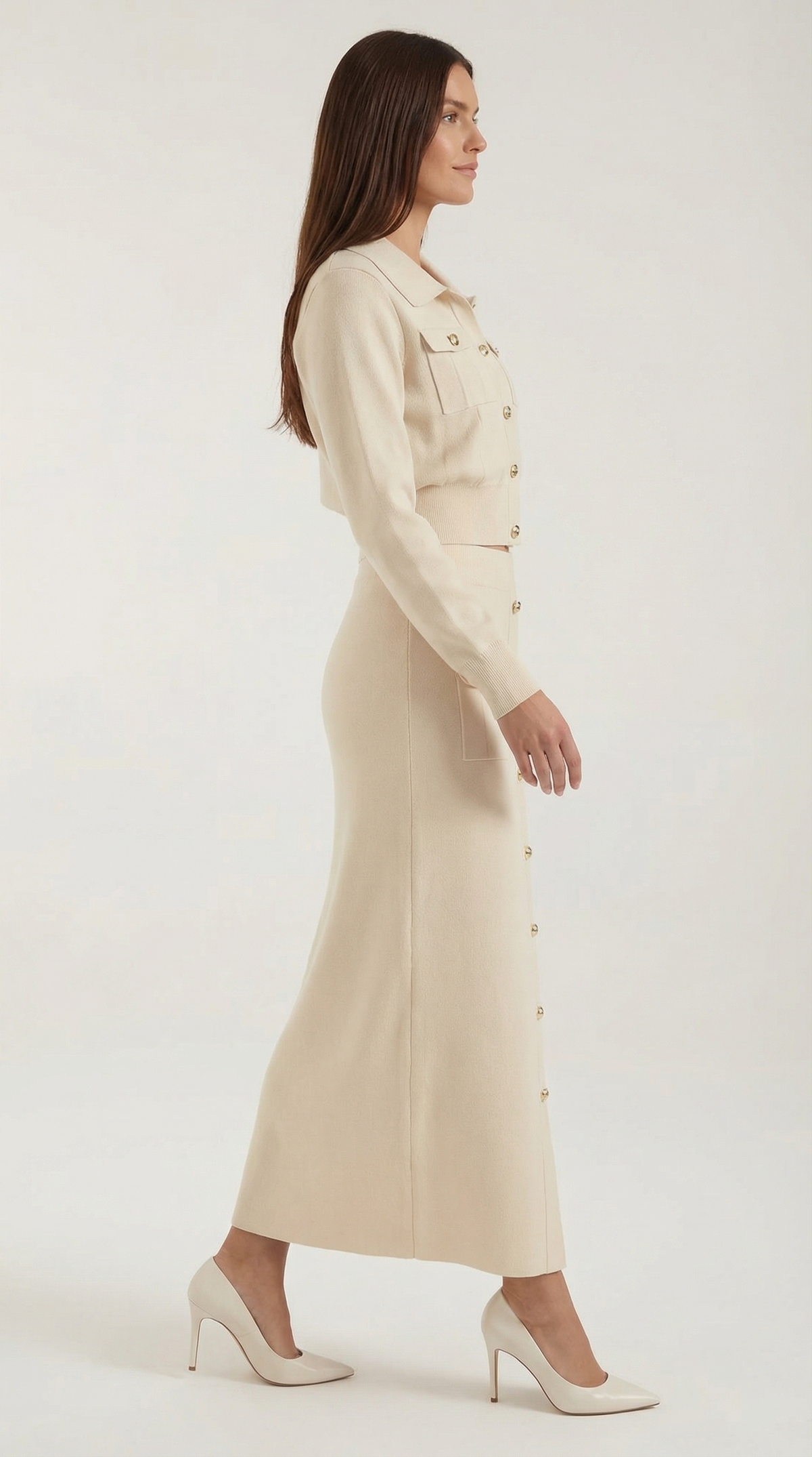 Evelyn Luxe Button-Knit Set