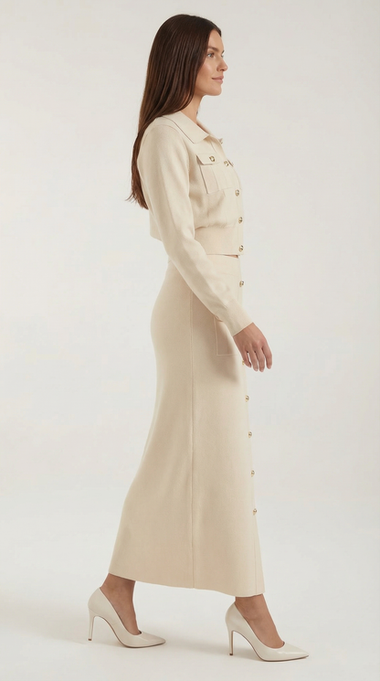 Evelyn Luxe Button-Knit Set