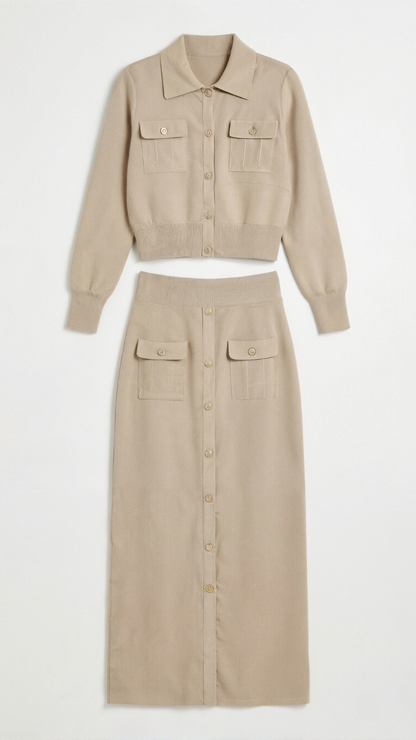 Evelyn Luxe Button-Knit Set