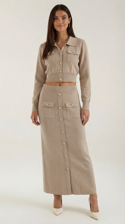 Evelyn Luxe Button-Knit Set