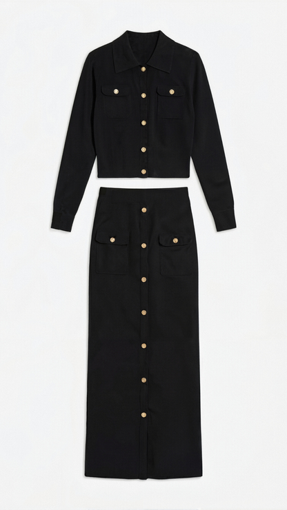 Evelyn Luxe Button-Knit Set