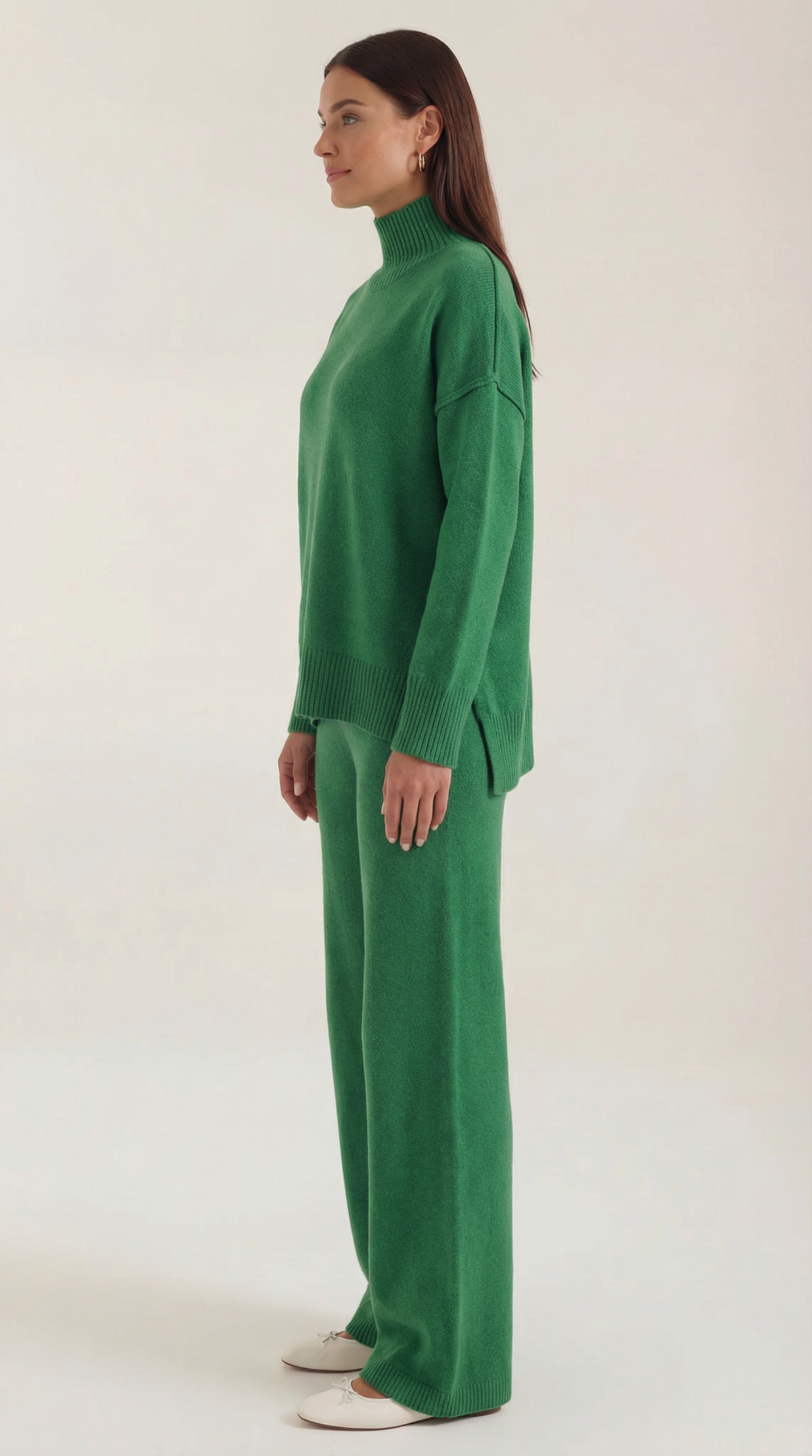 Turtleneck knit sweater and jeans set