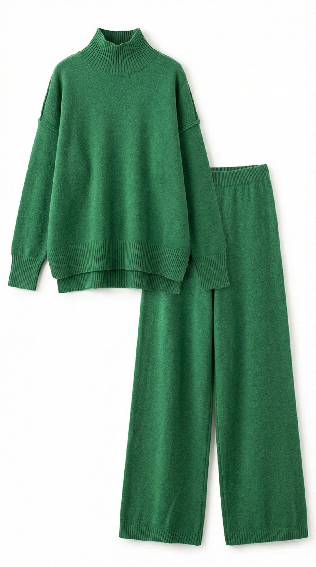 Conjunto de suéter de punto de cuello alto y jeans