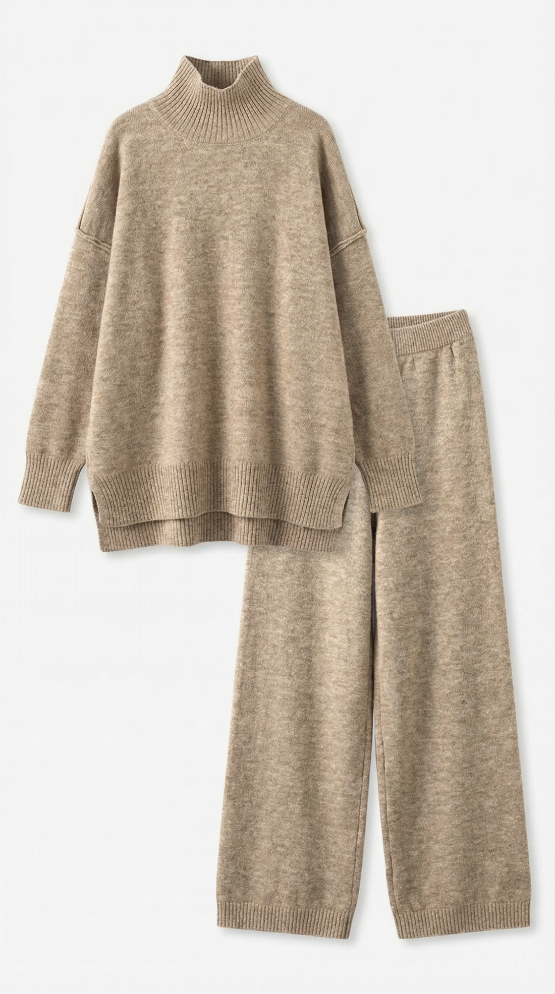 Conjunto de suéter de punto de cuello alto y jeans